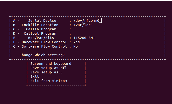 minicom bluetooth serial setup